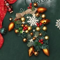 Christmas teardrop wreath with pine cones, golden balls, and linen bow on green background - Without Lights / 50cm / Gold Teardrop