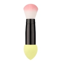 Dual-ended makeup brush with pink gradient bristles and yellow sponge blender tool - Bullet Tip / Yellow