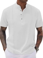 Wit poloshirt met korte mouwen voor heren met verticale streeptextuur en knoopsluiting - S / Wit