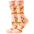Pink crew socks featuring cute leopard pattern in a cotton blend for women and men - Size 35-42 / Pink Leopard