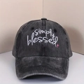 Washed black cotton denim baseball cap with simply blessed embroidery and pink cross - One Size / Black