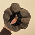 Brown herringbone and black fabric oversized scrunchie for a vintage autumn hair look - Coffee Series Contrast Scrunchie