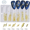 Golden lightning bolt nail art charms set in storage box with assorted sizes for manicure - GZMD-19 Gold Lightning