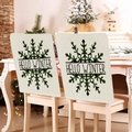 Beige Christmas chair covers with green plaid snowflakes and Hello Winter text - YT03-5 (Beige Hello Winter)