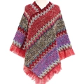 Châle en tricot de style ethnique avec franges rouges et motifs zigzag colorés - Poncho pull-over / Nouveau Rouge