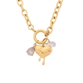 Collana a catena dorata con pendente a cuore fuso e gemme a goccia trasparenti - Cuore