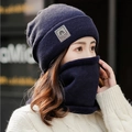 Set berretto invernale blu scuro e scaldacollo con calda fodera in pile - Set Due Pezzi Blu Navy (9839)
