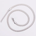 Detailed view of silver flat snake bone chain necklace with lobster clasp and extension - Steel Color Cross Pattern