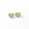 Boucles d'oreilles cœur dorées 18 carats avec sertissage de pierres CZ étincelantes - Style Cœur Entièrement Strassé (C)