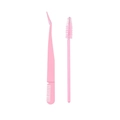 Pink DIY eyelash kit featuring a dual-ended brush comb and a professional spiral spoolie - Pink Tweezers + Pink Brush
