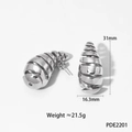 Polished silver stainless steel water drop earrings with spiral texture and size data - Spiral Hollow Style (PDE2201) / Silver