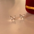 Silver butterfly stud earrings with sparkling cubic zirconia stones for women - EH0559/Silver Hollow Butterfly Stud