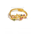 Gold leaf ring with colorful rainbow crystals in 18K gold plated stainless steel finish - Small Flower Crystal Style (SR020148)