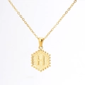 18K gold plated stainless steel hexagonal necklace with letter H pendant design - Gold H (With Chain)