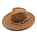 Klassischer camel-farbener Fedora Hut mit beigem Lederband und goldener Schnalle - M(56-58cm) / Khaki