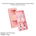 Christmas stainless steel coffee spoon set with gingerbread man and snowman pendants - Gingerbread+Snowman Pink Box-Silver