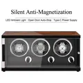 Three-slot automatic watch winder in walnut wood and black with LED and Type-C power - 3 Slots / Walnut Top & Black PU