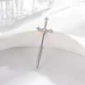 Orecchino a spada d'argento con zirconi blu micro-pavé sull'elsa su vetro trasparente - Croce Blu Mare Chiaro (A754-2#)
