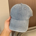 Close-up of light blue washed denim baseball cap showing fabric texture and stitching - Adjustable 56-60cm / Plain Light Blue