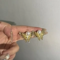 Exquisite hollow golden butterfly earrings with delicate lace texture and white pearls - Lace Texture Pearl Butterfly