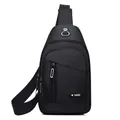 Waterproof black oxford fabric crossbody chest bag for men with Dieke logo and adjustable strap - 0104 Black