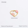 Pink and white heart pendant in gold stainless steel frame, 15.6mm hypoallergenic charm - PJ91060 Pink Minimalist Heart Pendant