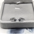 S925 sterling silver geometric flower earrings with black gemstone and white accents - Platinum Black Zirconia