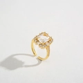 Golden square zircon ring with side pave diamonds and adjustable open band for women - Adjustable Open / Gold (White Zircon)