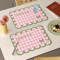Pink checkered table mat with green wavy edges, bow tie detail and positive text - 30*45cm (1 Piece) / Pink & Green (Cheerful Words)