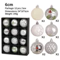Set van 12 zilveren en crème kerstballen met 6 verschillende motieven in 6cm maat - 12 Stuks/6cm / Zilver