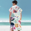 Microfiber hooded beach poncho for adults with colorful cartoon sea creature patterns - Pullover Style - Undersea World