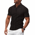 Men's slim fit black jacquard polo shirt with textured knit and lapel collar design - S / Black