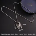 Punk angel wing skull necklace with stainless steel chain and alloy pendant - Angel Wing Skull