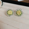 Colorful woven flower stud earrings with yellow and green beads in a jewelry box - 80# S925 Silver Pin White Seed Bead Woven Flower