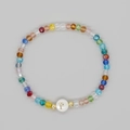 Bracciale bohémien con perline di cristallo colorate e ciondolo lettera P dorata - Lettera P