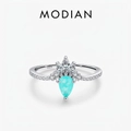 S925 silver crown ring with pear-cut turquoise stone and white zircon accents - US Size 5 / 925 Sterling Silver