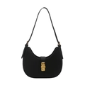Borsa sottobraccio a mezzaluna nera minimalista con fibbia in metallo dorato su bianco - Nero