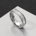 Eternity ring with baguette-cut sparkling crystals set in a silver-tone stainless steel band - US 6 / Steel