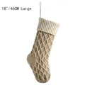 Großer 46 cm Weihnachtsstrumpf aus Strick mit Rautenmuster in Hellbraun und Weiß - Leinenkörper mit elfenbeinfarbener Manschette