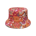 Detail of vintage floral bucket hat featuring vibrant 70s orange pattern on woven fabric - M (56-58cm) / Orange Retro Floral (E)