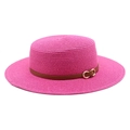 Détail d'un chapeau de soleil rose avec bande en cuir marron et boucle dorée en mors - M (56-58cm) / Rose rouge