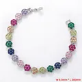 Détail du bracelet fleuri avec oxydes de zirconium colorés et fermoir à charnière - Bracelet Zirconia Coloré Platine (VL527)