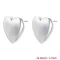 Detailed view of silver heart earrings with a matte brushed finish and size measurements - 20mm x 21mm / VE1304 Silver Large Heart Studs