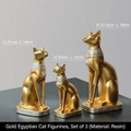Three-piece set of gold resin Egyptian Bastet cat statues with silver accents - Gold Egyptian Cat Set of 3