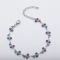 Silver boho chain with purple glitter cherry charms and 14K gold finish accents - Steel Purple