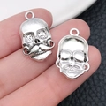 Silver skull charms with mustache design, front and back view for DIY jewelry making - Aged Skull Head 19x37mm
