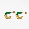 Modern irregular U-shape earrings in gold metal and emerald green enamel for women - Green (KDE1693)