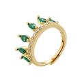 Macro di anello a corona dorato con gemma verde a goccia e cristalli scintillanti - Oro Zircone Verde