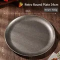 Retro 34cm round matte 304 stainless steel tray with vintage dark grey textured finish - 34cm (400g) / Vintage Snowflake Grey