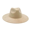 Elegante sombrero Fedora de ante beige con ala ancha y copa clásica para mujer - Talla única / Beige